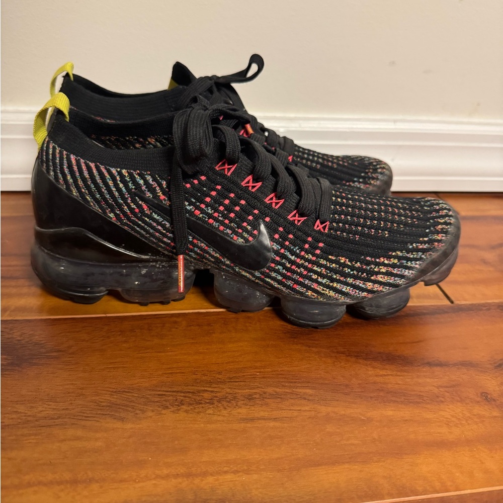 Nike Black Multicolor Flyknit VaporMax Athletic Shoes